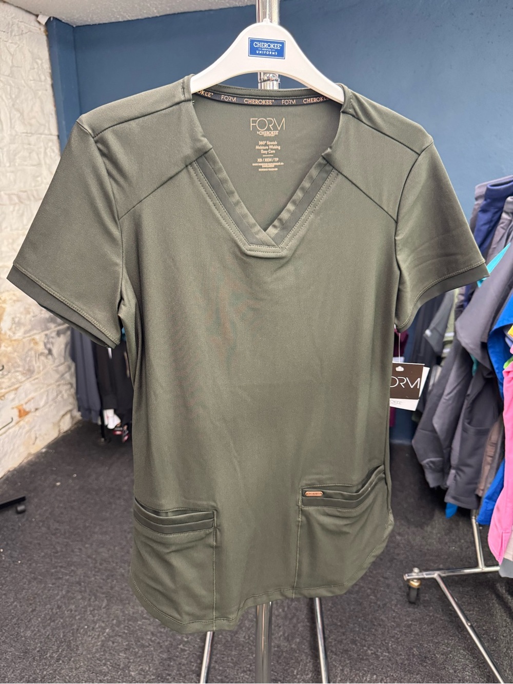 Cherokee Olive Green V-Neck Scrub Top